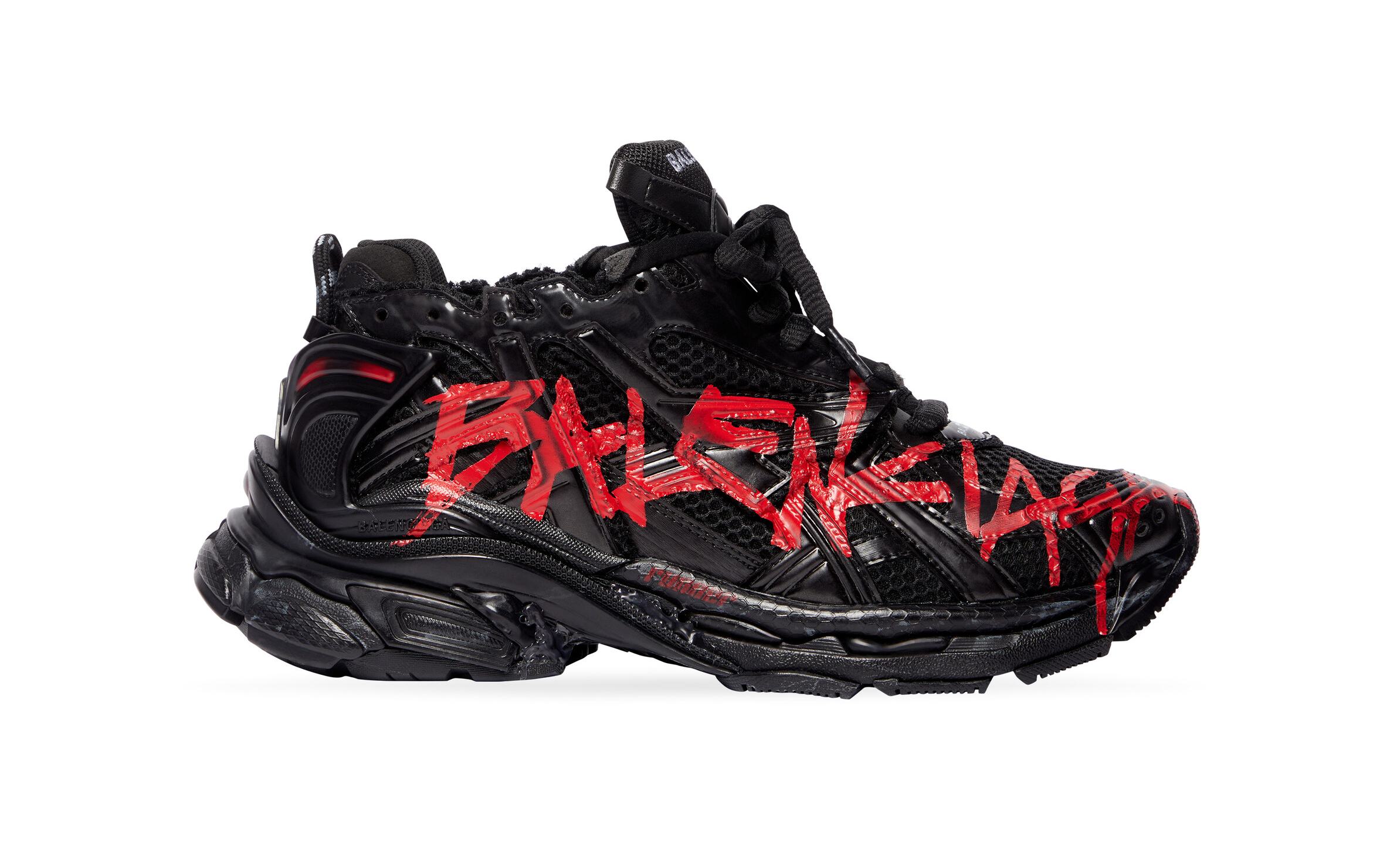 balenciga Gr*ffiti runner sneaker in black