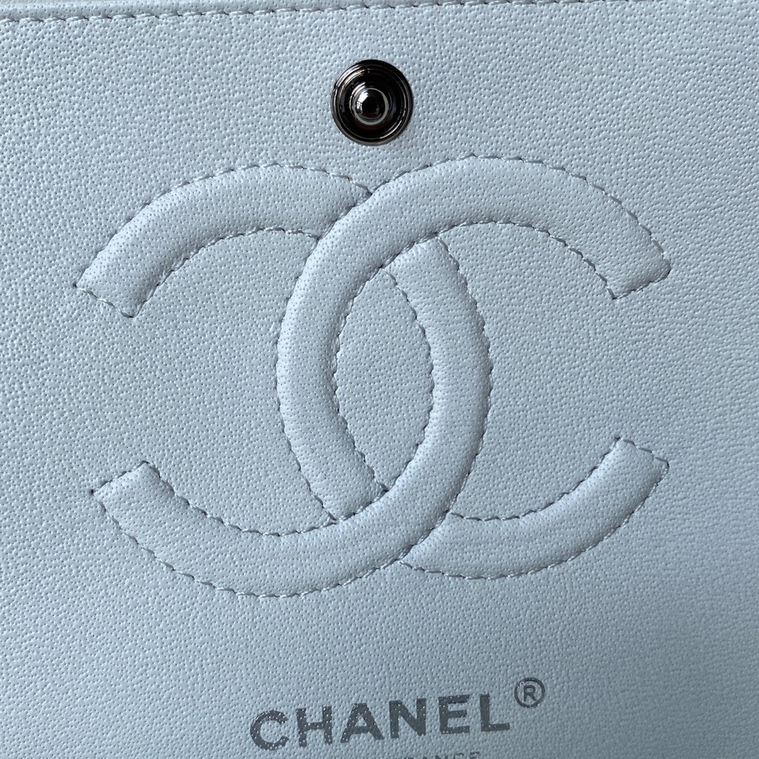 Ch*el classic handbag lambskin & silver-tone metal white 15.5x25.5x6.5cm