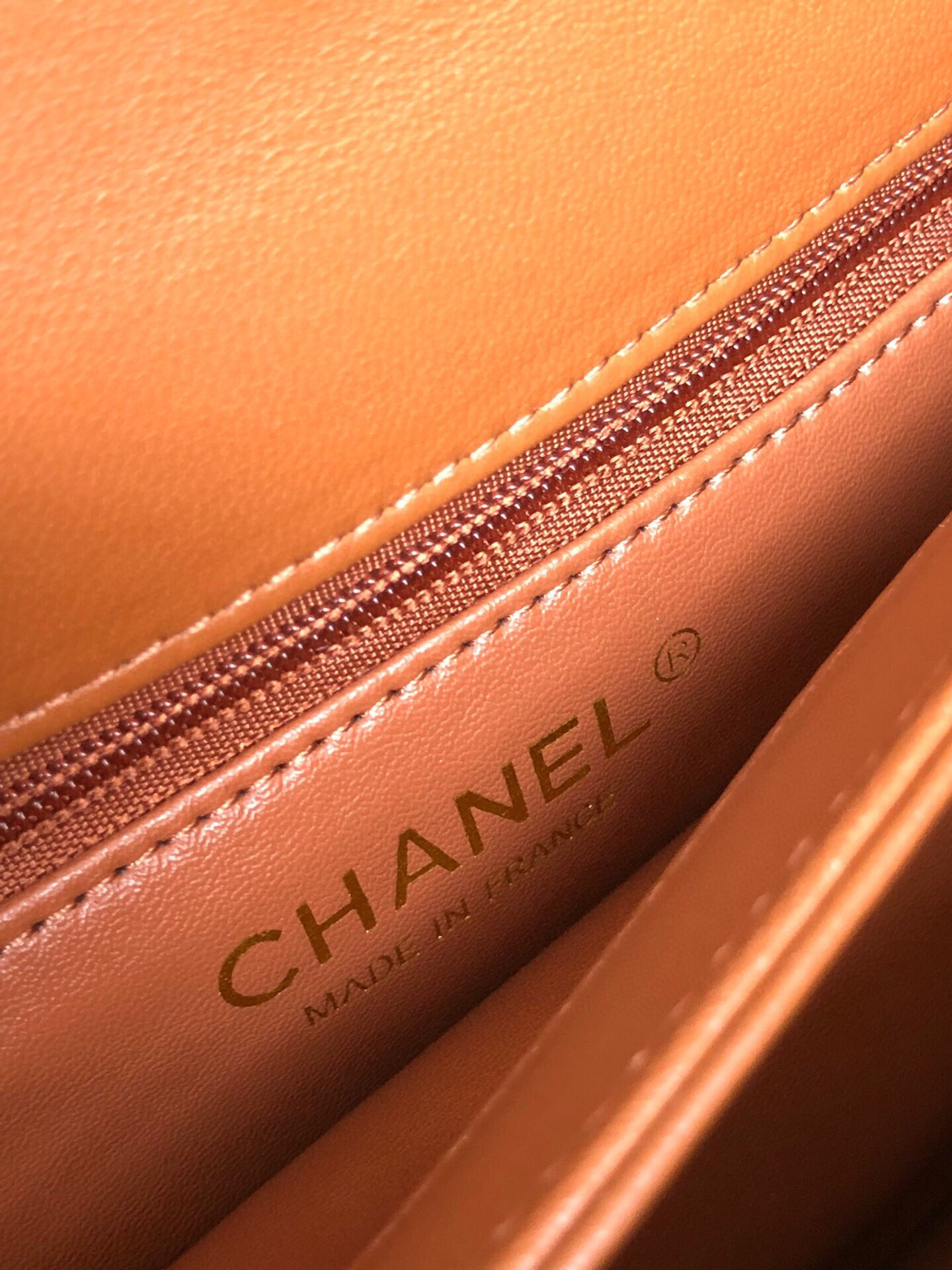 Ch*el flap bag with top handle 6.6 × 9.8 × 4.7 in
