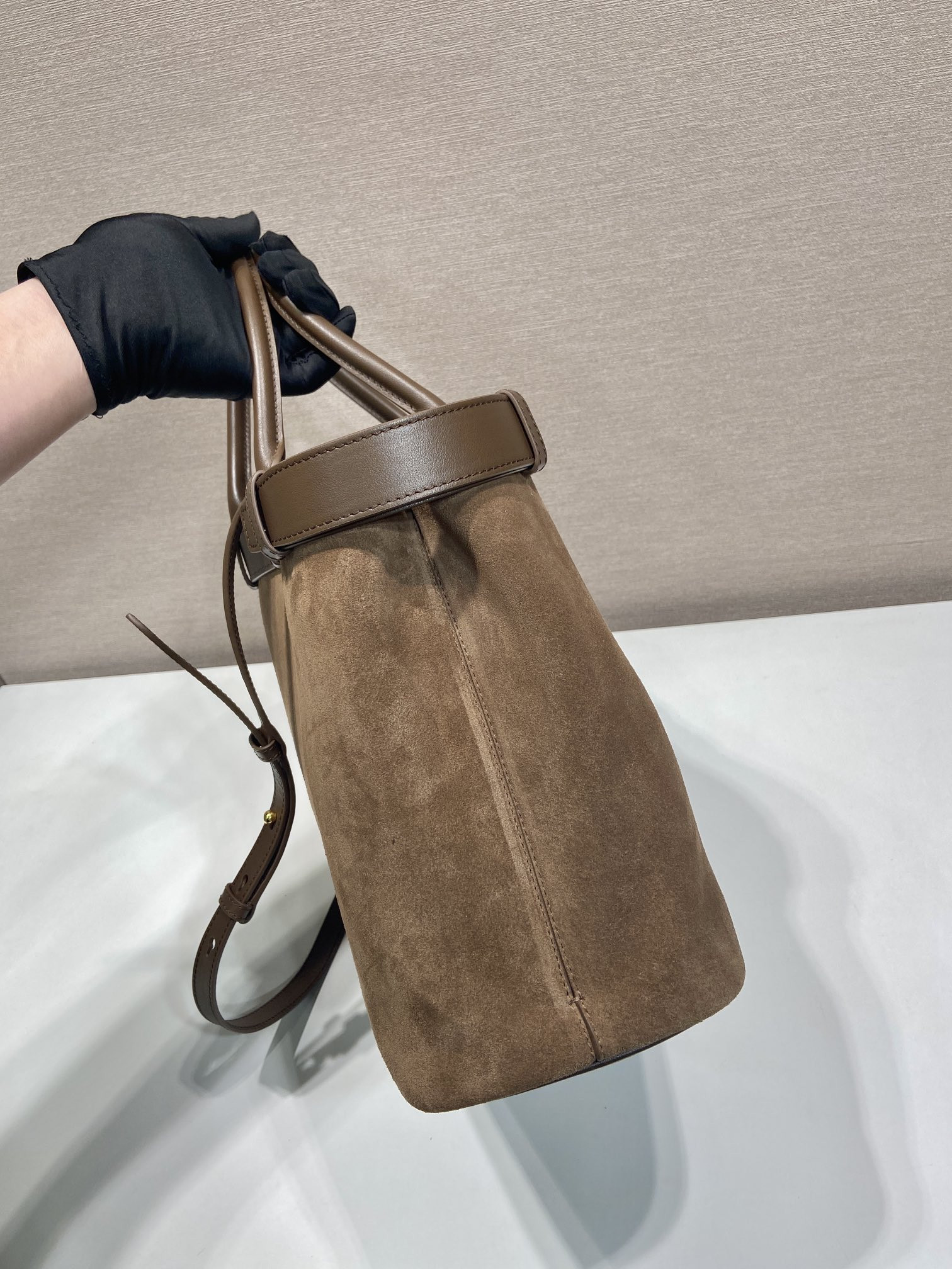 Pra*a large Pra*a buckle suede bag with belt 27.5x37.5x14cm