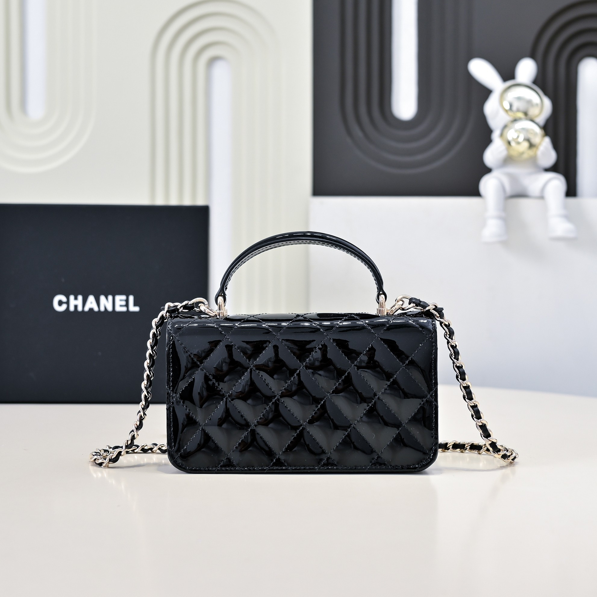 Ch*el classic handbag with top handle 17x10x4.5cm